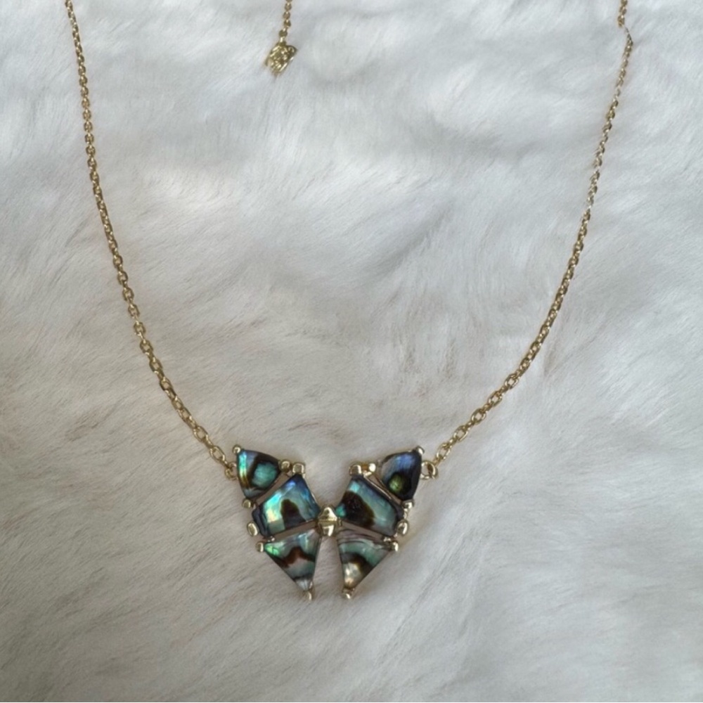 Kendra Scott Gold Necklace Blair Iridescent Abalone Butterfly Necklace - Picture 2 of 5